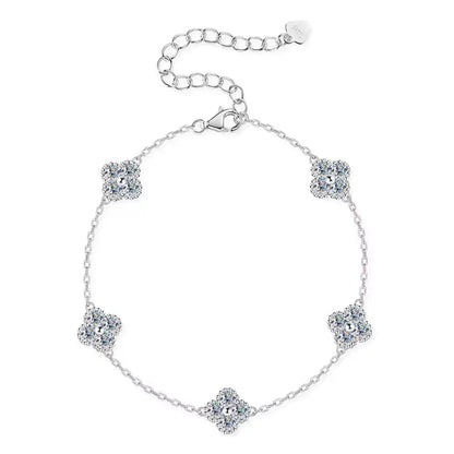 Moissanite Clover Pendant Necklace White Gold Bracelet Jewelry