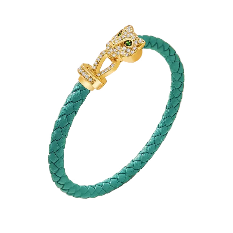 MOONLIGHT Classic Design Exquisite Cheetah Zircon Bracelet for Women Braided Leather Quality Banquet Couples Gift