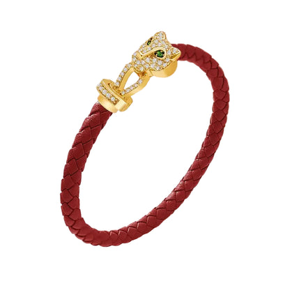 MOONLIGHT Classic Design Exquisite Cheetah Zircon Bracelet for Women Braided Leather Quality Banquet Couples Gift