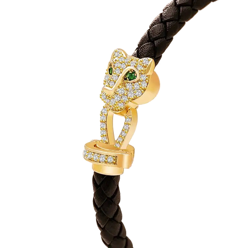 MOONLIGHT Classic Design Exquisite Cheetah Zircon Bracelet for Women Braided Leather Quality Banquet Couples Gift