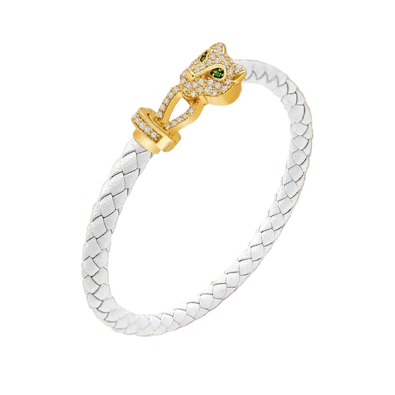 MOONLIGHT Classic Design Exquisite Cheetah Zircon Bracelet for Women Braided Leather Quality Banquet Couples Gift