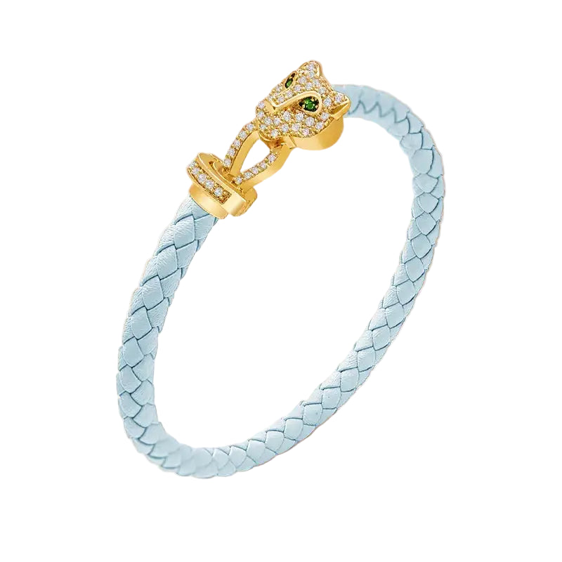 MOONLIGHT Classic Design Exquisite Cheetah Zircon Bracelet for Women Braided Leather Quality Banquet Couples Gift