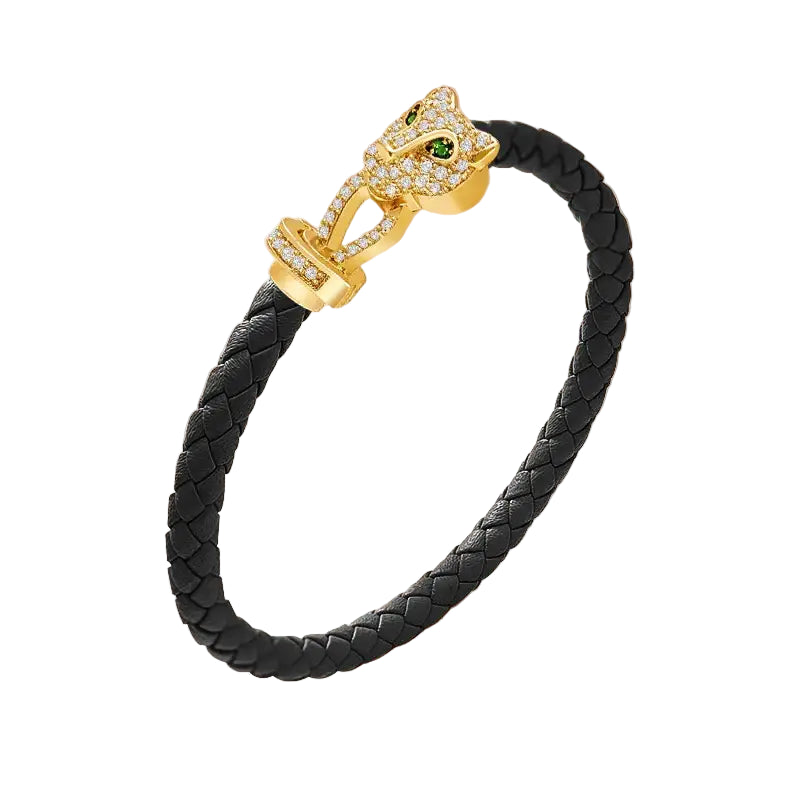 MOONLIGHT Classic Design Exquisite Cheetah Zircon Bracelet for Women Braided Leather Quality Banquet Couples Gift