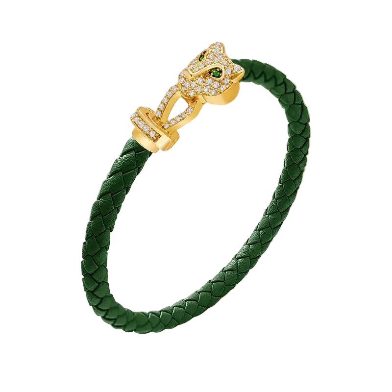MOONLIGHT Classic Design Exquisite Cheetah Zircon Bracelet for Women Braided Leather Quality Banquet Couples Gift