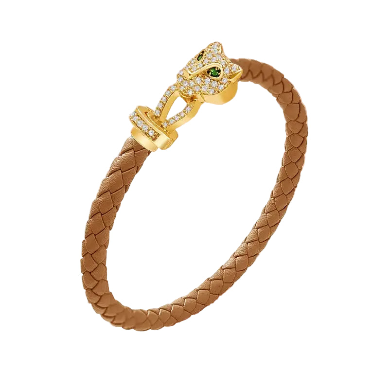 MOONLIGHT Classic Design Exquisite Cheetah Zircon Bracelet for Women Braided Leather Quality Banquet Couples Gift