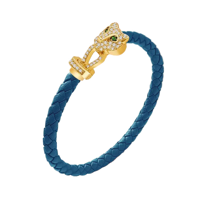 MOONLIGHT Classic Design Exquisite Cheetah Zircon Bracelet for Women Braided Leather Quality Banquet Couples Gift