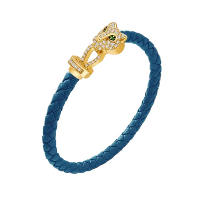 MOONLIGHT Classic Design Exquisite Cheetah Zircon Bracelet for Women Braided Leather Quality Banquet Couples Gift