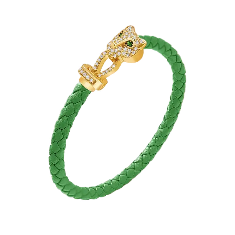 MOONLIGHT Classic Design Exquisite Cheetah Zircon Bracelet for Women Braided Leather Quality Banquet Couples Gift