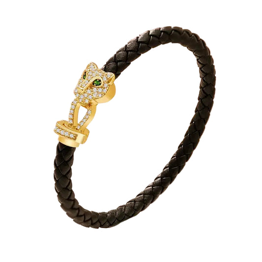 MOONLIGHT Classic Design Exquisite Cheetah Zircon Bracelet for Women Braided Leather Quality Banquet Couples Gift