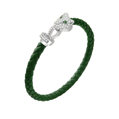 Untamed Cheetah Bracelet - Silver - Navy Green / 6.25in