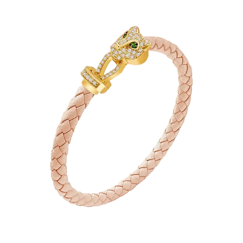 MOONLIGHT Classic Design Exquisite Cheetah Zircon Bracelet for Women Braided Leather Quality Banquet Couples Gift