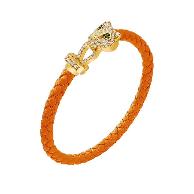 MOONLIGHT Classic Design Exquisite Cheetah Zircon Bracelet for Women Braided Leather Quality Banquet Couples Gift