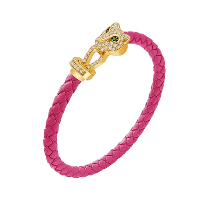 MOONLIGHT Classic Design Exquisite Cheetah Zircon Bracelet for Women Braided Leather Quality Banquet Couples Gift