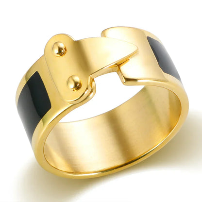 Fashion Enamel Buckle Charm Ring Black Dripping Oil Stainless Steel 10mm Shells Finger Rings 1 8 K Gold Color For Women