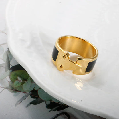 Fashion Enamel Buckle Charm Ring Black Dripping Oil Stainless Steel 10mm Shells Finger Rings 1 8 K Gold Color For Women