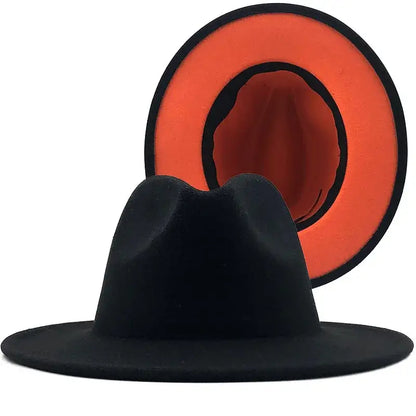 QBHAT Two-color Fedora Hat Women Men Wide Brim Felt Jazz Ladies Party Top Cap Patchwork Chapeau Sombreros De Mujer 50