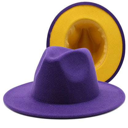 QBHAT Two-color Fedora Hat Women Men Wide Brim Felt Jazz Ladies Party Top Cap Patchwork Chapeau Sombreros De Mujer 50