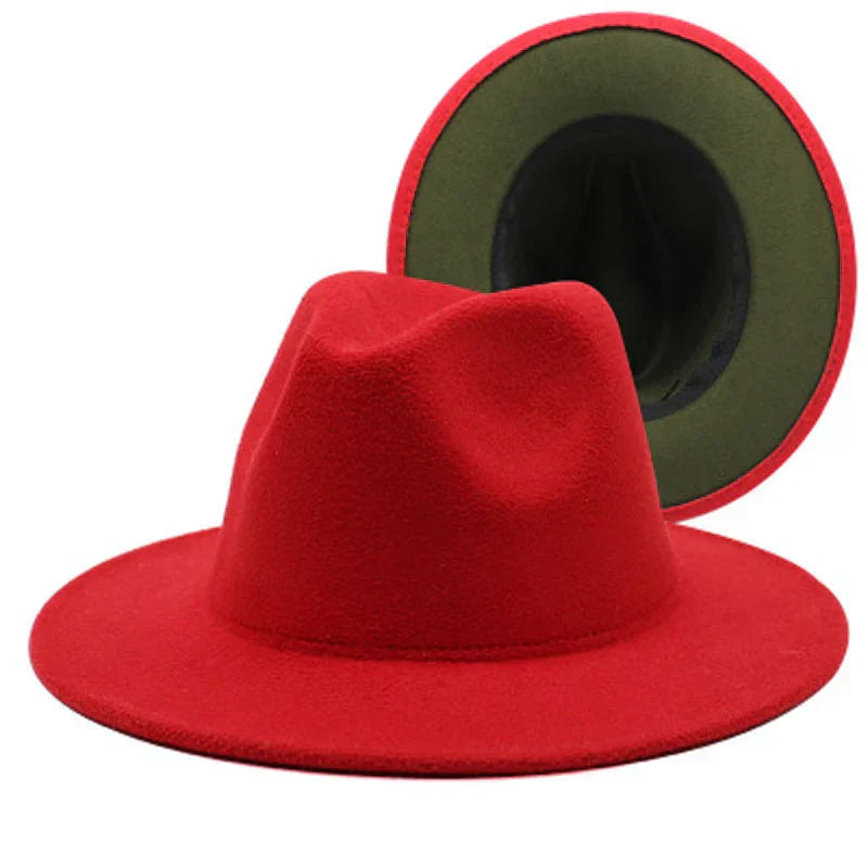 QBHAT Two-color Fedora Hat Women Men Wide Brim Felt Jazz Ladies Party Top Cap Patchwork Chapeau Sombreros De Mujer 50