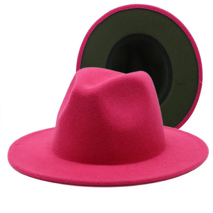 QBHAT Two-color Fedora Hat Women Men Wide Brim Felt Jazz Ladies Party Top Cap Patchwork Chapeau Sombreros De Mujer 50