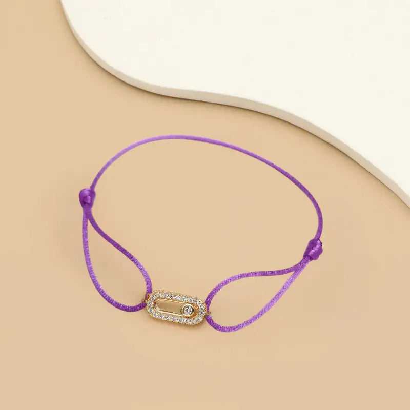 Mustard Seed Faith Cord Bracelet with Cubic Zirconia | 925 Sterling Silver - Purple