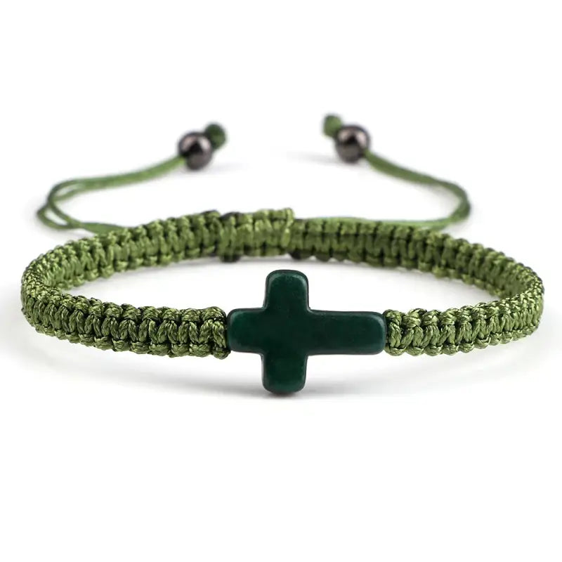 Natural Stone Crucifix Braided Bracelet Adjustable Rope Handmade Bracelets & Bangles Fashion Charm Cross Men Women