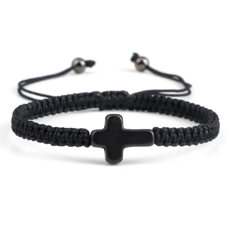 Natural Stone Crucifix Braided Bracelet Adjustable Rope Handmade Bracelets & Bangles Fashion Charm Cross Men Women