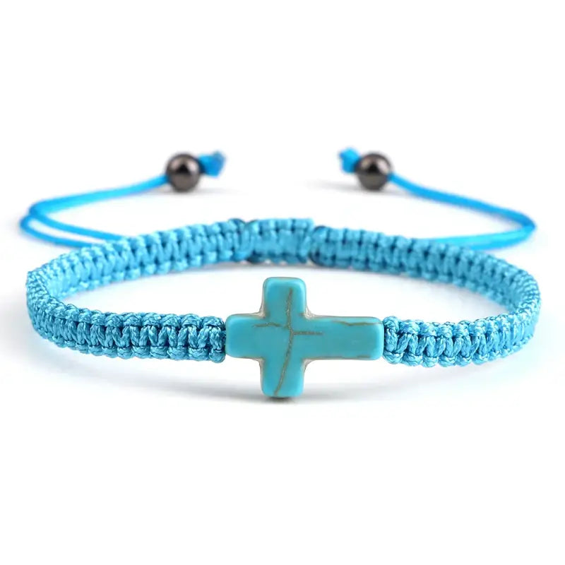 Natural Stone Crucifix Braided Bracelet Adjustable Rope Handmade Bracelets & Bangles Fashion Charm Cross Men Women