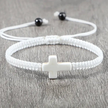 Natural Stone Crucifix Braided Bracelet Adjustable Rope Handmade Bracelets & Bangles Fashion Charm Cross Men Women