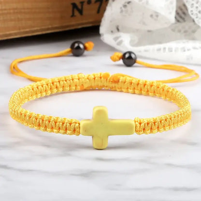 Natural Stone Crucifix Braided Bracelet Adjustable Rope Handmade Bracelets & Bangles Fashion Charm Cross Men Women