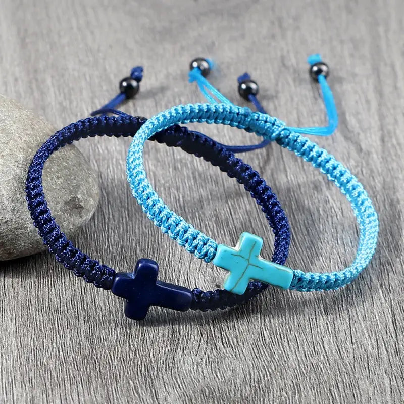 Natural Stone Crucifix Braided Bracelet Adjustable Rope Handmade Bracelets & Bangles Fashion Charm Cross Men Women