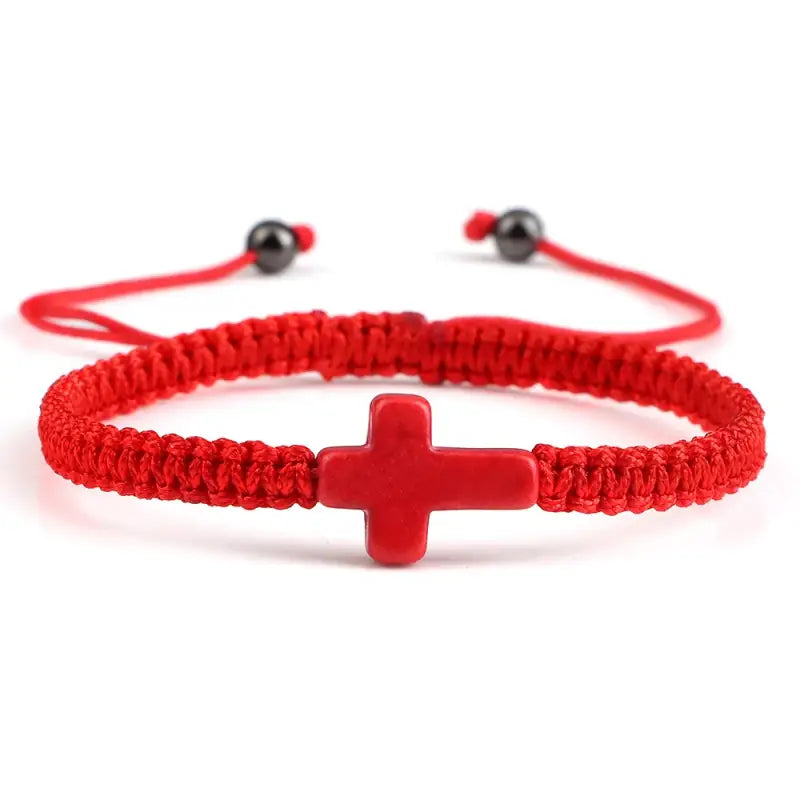 Natural Stone Crucifix Braided Bracelet Adjustable Rope Handmade Bracelets & Bangles Fashion Charm Cross Men Women