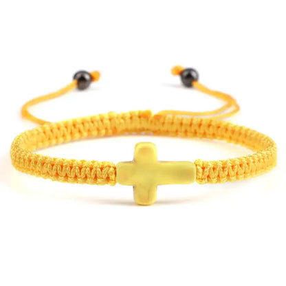 Natural Stone Crucifix Braided Bracelet Adjustable Rope Handmade Bracelets & Bangles Fashion Charm Cross Men Women