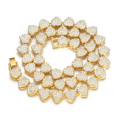 New Hip Hop Tennis Chain Bracelet Necklace for Women Full Iced Out Shiny Heart Rhinestone CZ Fashion Rock Party Jewelry