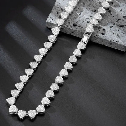 New Hip Hop Tennis Chain Bracelet Necklace for Women Full Iced Out Shiny Heart Rhinestone CZ Fashion Rock Party Jewelry