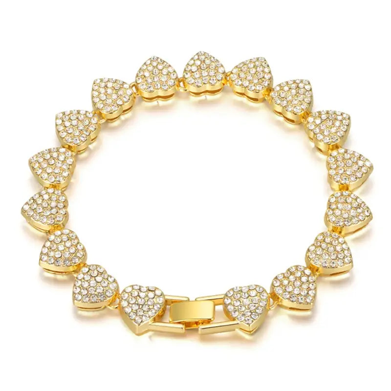 New Hip Hop Tennis Chain Bracelet Necklace for Women Full Iced Out Shiny Heart Rhinestone CZ Fashion Rock Party Jewelry