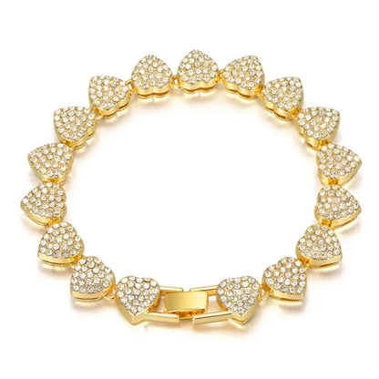 New Hip Hop Tennis Chain Bracelet Necklace for Women Full Iced Out Shiny Heart Rhinestone CZ Fashion Rock Party Jewelry