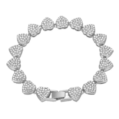 New Hip Hop Tennis Chain Bracelet Necklace for Women Full Iced Out Shiny Heart Rhinestone CZ Fashion Rock Party Jewelry