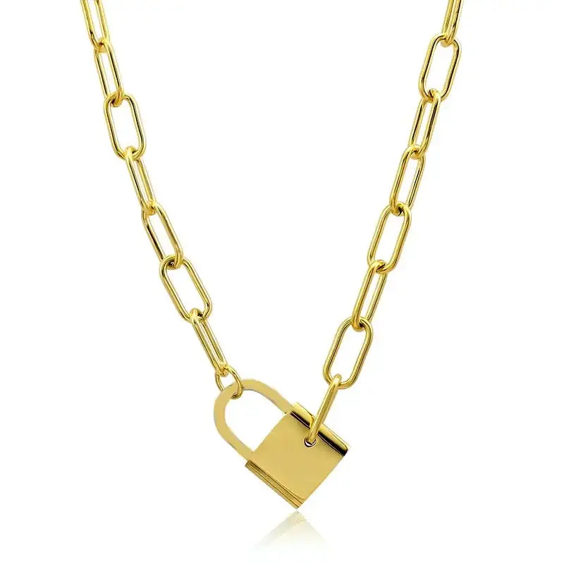 Padlock Pendant Necklace - Gold - Jewelry