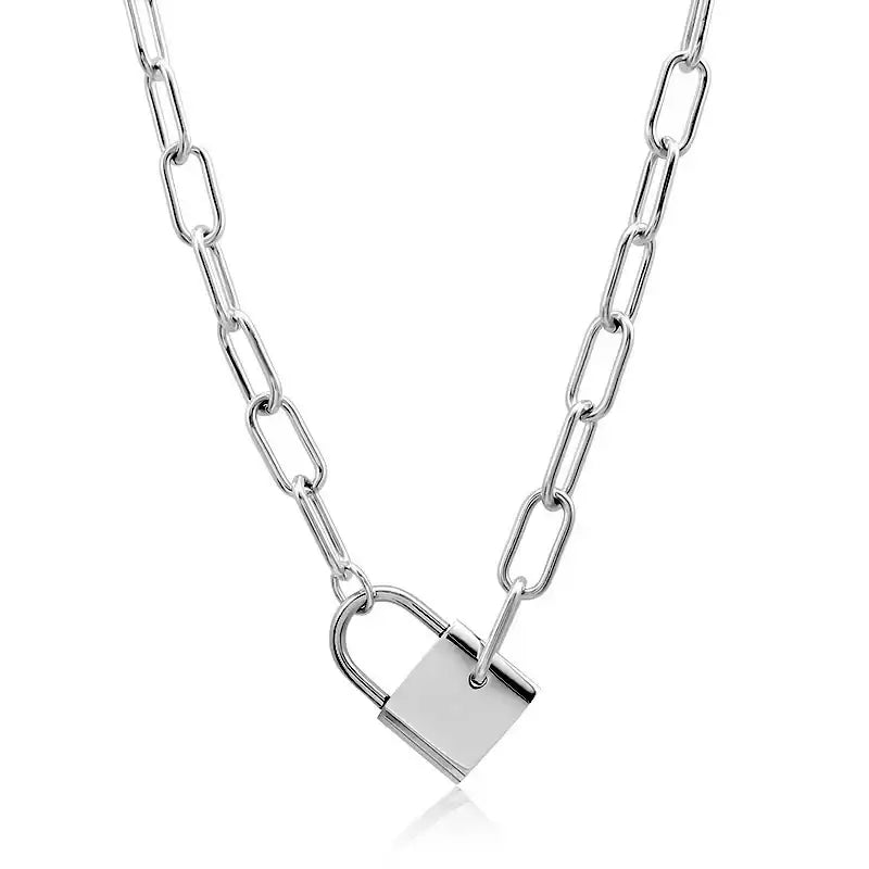 Padlock Pendant Necklace - Silver - Jewelry