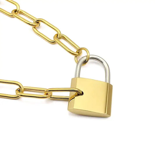 Padlock Pendant Necklace - Two-Tone - Jewelry