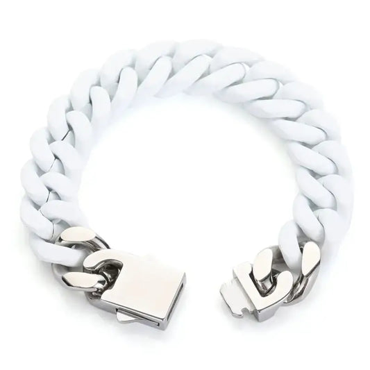 2022 New Stainless Steel Men’s Cuban Bracelet Design Sense Niche Titanium Color Chain Does Not Fade Fashion - White 21cm