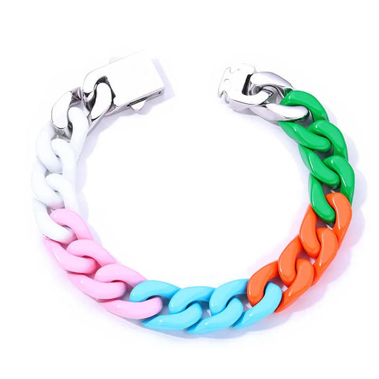 2024 Fashionable Color Paint Matching Cuban Bracelet for Men and Women Non-fading Titanium Steel Hip-hop Jewelry