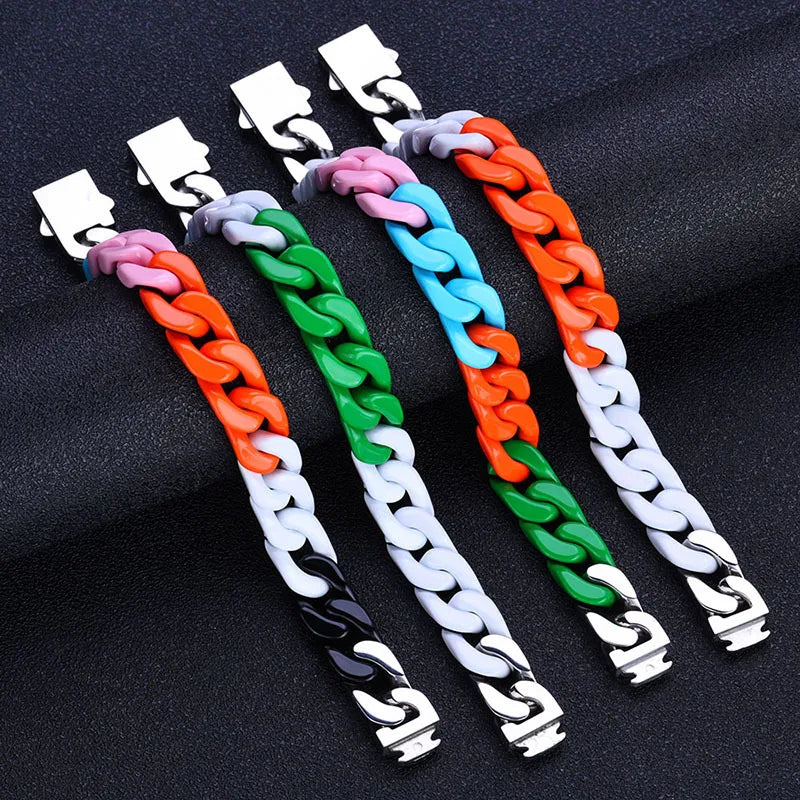 2024 Fashionable Color Paint Matching Cuban Bracelet for Men and Women Non-fading Titanium Steel Hip-hop Jewelry