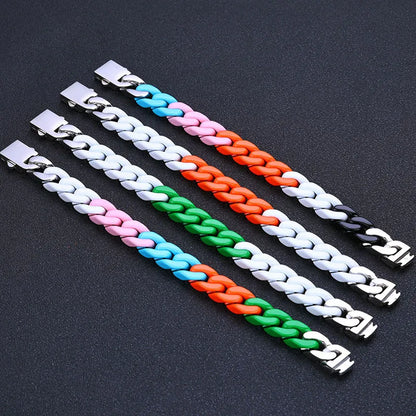 2024 Fashionable Color Paint Matching Cuban Bracelet for Men and Women Non-fading Titanium Steel Hip-hop Jewelry