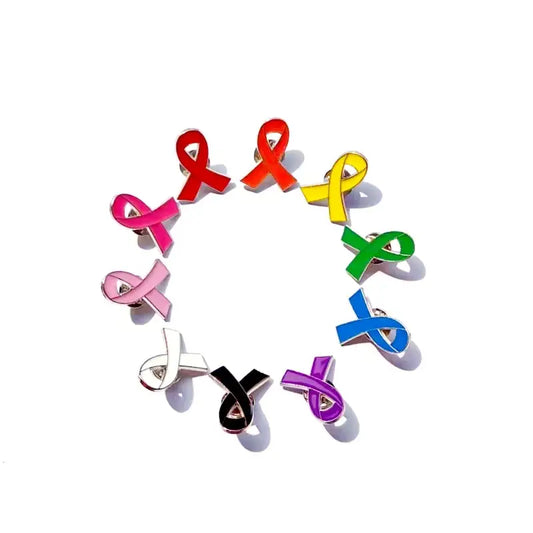 PBR261(1) Pink Ribbon Breast Cancer Enamel Brooch Pin Red Green Yellow Purple White Blue Black Orange Grey Awareness