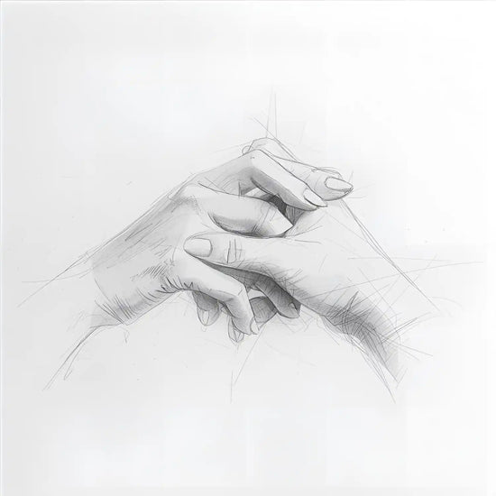A pencil sketch of clasped hands.