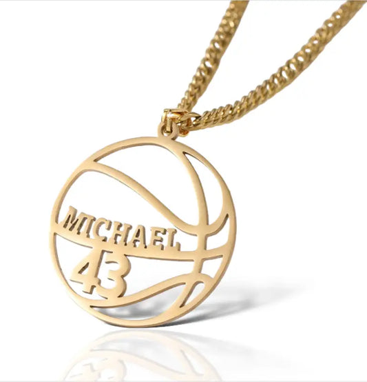 Personalized Basketball Pendant Necklace with Name & Jersey Number