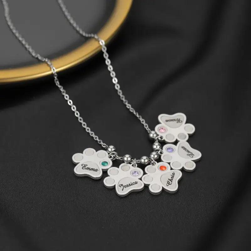 Qitian Dog Paw Necklace Engraved Pet Name Necklaces Personalized Jewelry Family Pendant Gold Chain Customized Jewelry