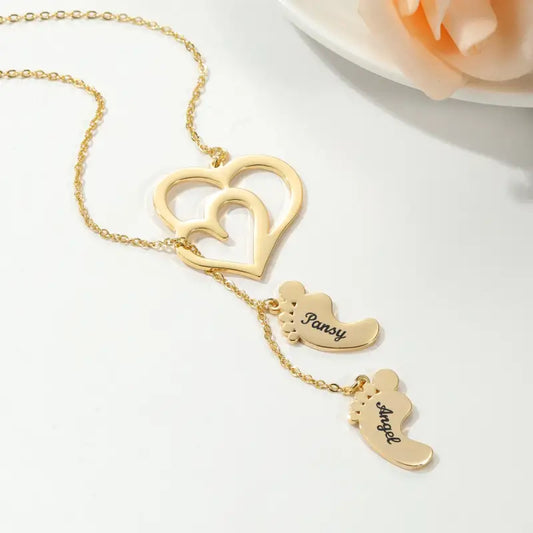 Personalized Double Heart Footprint Necklace: A Symbol of Love & Family