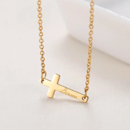 Personalized Horizontal Cross Necklace: Baptism First Communion...Simple & Meaningful